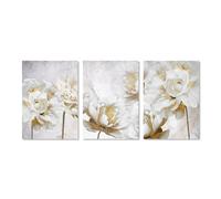 Lot de 3 Affiches Murales Abstraites Dorées et Blanches a Fleurs Peinture Toile Impressions Photos Décoration Moderne pour Salon Cuisine Bureau Chambre a Coucher Maison 40*60Cm (Impression Sans Cadre)