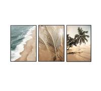 Lot de 3 Affiches Murales Abstraites sur Toile de Paysage de Plage Palmier D'Été Bord de Mer Peinture Murale pour Chambre à Coucher Salon Bureau Décoration Esthétique-40*60Cm/(16*24 Pouces) Sans Cadre