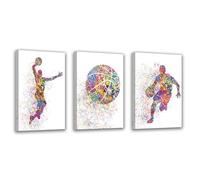 Lot de 3 affiches murales de basket-ball - Impression aquarelle - Décoration murale - Basketball - Décoration murale minimaliste - 30,5 x 40,6 cm - Sans cadre