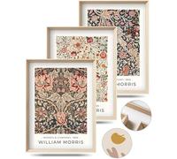 Lot de 3 affiches murales encadrées William Morris - Motif floral vintage - 40,6 x 30,5 cm de haut - Décoration minimaliste classique et esthétique pour salon, chambre à coucher, salle de bain