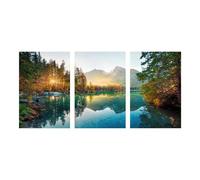 Lot de 3 affiches murales représentant la nature, le soleil, la forêt et le lac, peinture sur toile pour décoration d'intérieur, 60 x 90 cm, sans cadre