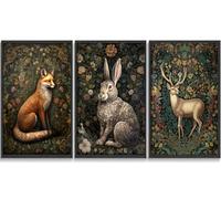 Lot de 3 affiches murales William Morris Fox Rabbit Sika Deer Wildlife Gothique Botanique Fleur Décoration murale pour chambre à coucher sans cadre