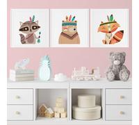 Lot de 3 Affiches/Posters Triptyque Enfants - Animaux Indiens 3617689721866 - Lot de 3 Affiches 20x20 cm