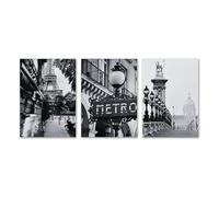 Lot de 3 affiches premium - Paris, décoration en noir et blanc, pour chambre, salon ou bureau (Paris - Metro, 50x70 cm)