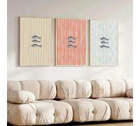 Lot de 3 affiches rétro fantaisistes à rayures vert sauge et sardine, art minimaliste moderne, décoration murale pour cuisine et maison (20 x 35 x 3 cm/toile)