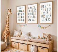 Lot de 3 affiches sans cadre pour salle de jeux d'enfants - Art mural - Tableau de chiffres ABC - Décoration murale pour jardin d'enfants - 40,6 x 61 cm