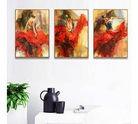 Lot de 3 affiches sur toile de flamenco espagnol dansant - Décoration murale pour salon - Sans cadre - 60 x 80 cm