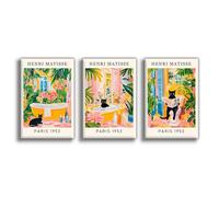 Lot de 3 Affiches sur Toile Henri Matisse Représentant un Chat dans une Salle de Bain, Décoration Murale Rose Colorée pour la Maison, le Salon ou la Chambre à Coucher Sans Cadre 08x12inch(20x30cm)