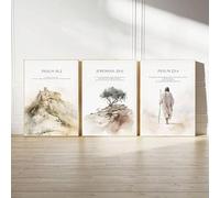 Lot de 3 affiches sur toile représentant un chapitre de la Bible, portrait de Jésus, peinture murale, paysage naturel, art mural chrétien pour décoration d'intérieur (60 x 80 x 3 cm/toile enveloppée)