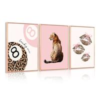 Lot de 3 affiches sur toile sans cadre motif guépard rose - Impression sur toile tendance et esthétique - 8 boules imprimées - Tableau porte-bonheur pour dortoir de fille - 50,8 x 71,1 cm