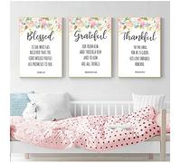 Lot de 3 Affiches, Tableau Decoration Murale, Impressions de versets bibliques Impression sur Toile, Deco Salon Chambre, Fleurs d'aquarelle chrétiennes Citations bénies Tableaux, Posters , Sans cadre