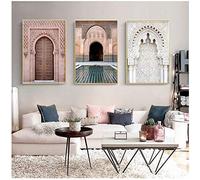 Lot de 3 Affiches, Tableau Decoration Murale, Paysage de porte nordique du Maroc Impression sur Toile, Deco Salon Chambre, Religion Palais de Casablanca Tableaux, Sans cadre