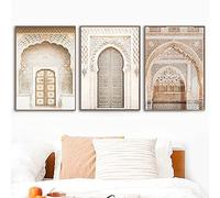 Lot de 3 Affiches, Tableau Decoration Murale, Porte Marocaine Beige Rétro Impression sur Toile, Affiches et gravures arabes islamiques bohèmes Tableaux, Posters et Arts Décoratifs (Sans cadre)