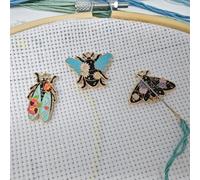 Lot de 3 aimants aimantés pour point de croix et broderie sur le thème des abeilles, papillons, cigales, insectes - Gardez vos aiguilles en sécurité