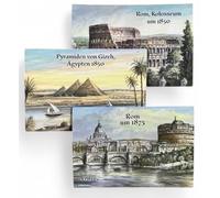 Lot de 3 aimants de réfrigérateur Rome - Le Caire / Gizeh - 8 x 5,5 cm chacun - Souvenir typique de l'Italie Tibre Château Ange Vatican Colisée Pyramides Nil Égypte Pharaon Aimant de réfrigérateur