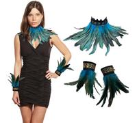 Lot de 3 aisselles gothiques avec manchettes en plumes, col plume, corbeau, sorcière, costume de prêtresse, bracelets en plumes de coq, cape en plumes, jupe en plumes, costume de carnaval, mascarade,