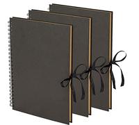 Lot de 3 albums de scrapbooking A4 en ruban kraft, noir, 40 feuilles (80 pages), album de scrapbooking en papier kraft respectueux de l'environnement, album photo, scrapbooking, livres d'art