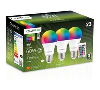 Lot de 3 ampoules LED E27 A60 9W RGB+WW avec télécommande