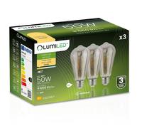 Lot de 3 ampoules LED EDISON E27 ST64 6W = 50W 420lm 2200K blanc chaud filament
