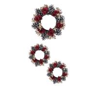 Lot de 3 anneaux de bougies de Noël - Guirlande de roses rouges - Couronne de pommes de pin artificielles avec feuilles dorées pour centre de table, maison, cuisine, armoire, fenêtre, porte d'entrée