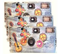 Lot de 3 appareils photo jetables 1A PORST Edition Flower Power, fleurs et papillon, avec flash, piles et film (lot de 3, 27 prises chacune)