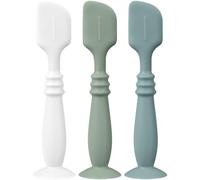 Lot de 3 applicateurs de crème en silicone avec base ventouse, spatule applicatrice pour bébé, pinceau à crème en silicone souple (blanc/sauge/éther)