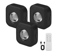 Lot de 3 appliques murales magnétiques sans fil avec télécommande - Éclairage de vitrine à intensité variable - 3 modes de couleur - Lampe LED rechargeable (noir) - Le support de montage n'est pas