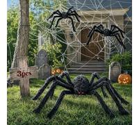 Lot de 3 araignées géantes pour Halloween - Grande araignée effrayante - Monstre réaliste - Pour extérieur, intérieur, fête, jardin, jardin, maison hantée - Décoration d'Halloween (125 cm, 90 cm, 75
