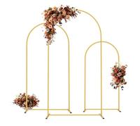 Lot de 3 Arches de Mariage en Métal Doré, Grand Kit de Support de Toile de Fond, Cadre de Guirlande Artificielle, Adaptées Arche de Mariage, Fêtes Prénatales, Anniversaires(6,56 Ft, 5,25 Ft, 4,27 Ft)