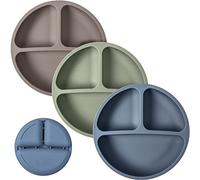 Lot de 3 assiettes 100 % silicone pour tout-petits - Assiettes divisées pour bébé - Passe au lave-vaisselle et au micro-ondes - Assiettes en silicone de qualité alimentaire avec séparateurs