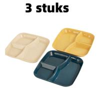 Lot De 3 Assiettes Carrees À 3 Compartiments, 25 X 22,2 Cm, Pour Controle Des Portions, Plusieurs Couleurs Disponibles
