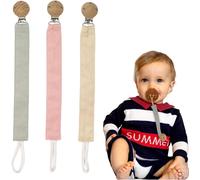Lot De 3 Attache-Tétine En Coton Avec Clip En Bois,Pour Garçons Et Filles,Avec Anneau De Dentition,Attache-Tétine Pour Maman (Rose,Beige,Vert)