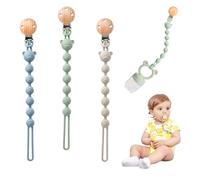 Lot de 3 attache-tétines en silicone, 2 en 1, porte-tétine et anneau de dentition en une seule pièce, clip de tétine, design facile à nettoyer, design pour filles et garçons