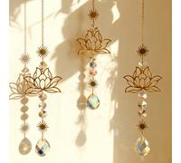 Lot de 3 attrape-soleil en cristal - Fleur de lotus - Carillon éolien - Décoration de fenêtre à suspendre - Moderne - Pour fenêtre, bureau et voiture - 40 x 6,4 cm - Cristal pour effets arc-en-ciel