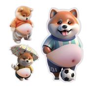 Lot de 3 autocollants 3D en PVC, mignons de Shibas - et repositionnables, avec un parapluie et un ballon de football, pour tasse, téléphone