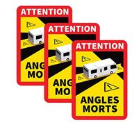 Lot de 3 autocollants Angles Morts pour camping-car (250 mm x 175 mm) autocollants imperméables pour véhicules lourds, camions, etc