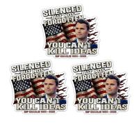 Lot de 3 autocollants Charlie Kirk Silenced But Not Forgotten Tribute - You Can't Kill Ideas Patriotic Memorial Sticker, Charlie Kirk Freedom Stickers pour ordinateur portable, pare-chocs, fenêtre et