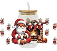 Lot de 3 autocollants en cristal pour tasse de Noël, décalcomanies de transfert UV DTF avec motifs festifs, pour décoration de tasses et loisirs créatifs