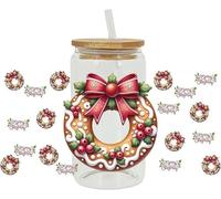 Lot de 3 autocollants en cristal pour tasse de Noël, décalcomanies de transfert UV DTF avec motifs festifs, pour décoration de tasses et loisirs créatifs