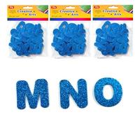Lot de 3 autocollants en mousse EVA à paillettes - Lettres de l'alphabet de A à Z - Bleu - 4 x 3,5 cm