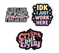 Lot de 3 autocollants en vinyle avec inscription « I Cry A Lot But I Am So Productive It'S An Art », IDK I Just Work Here, Crying But Trying Funny Office Hard Hat Employé Funny Worker Blue Collar