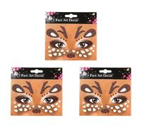 Lot de 3 Autocollants Face Art, Motifs de Rennes Tatouages éphémères pour le Carnaval, Autocollants Animaux pour le Visage, Tatouages Pailletés Cerf Sika pour les Soirées à Thème