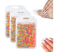 Lot de 3 autocollants fluorescents pour nail art avec cœurs, cercles et papillons, confettis de manucure, paillettes pour ongles en gel