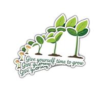 Lot de 3 autocollants « Give Yourself Time to Grow » - Autocollant de motivation en vinyle avec motif de germes de plantes pour ordinateurs portables, bouteilles d'eau et journaux - Citation positive