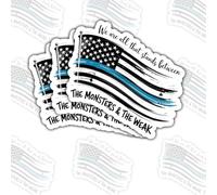 Lot de 3 autocollants « Monsters and The Weak Police » - Cadeau pour policiers, soutiens de l'application de la loi, premiers intervenants, fans de fierté, gobelet fin bleu - 7,6 x 7,6 cm