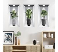 Lot de 3 autocollants muraux 3D imperméables forme de plante verte pour salon, chambre, salle de bain, cuisine, bureau (60 x 30 cm)