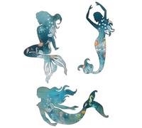 Lot de 3 autocollants muraux en forme de sirène en métal coloré pour salle de douche, salle de bain, buanderie