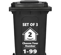 Lot de 3 autocollants numérotés pour poubelles à roulettes de 1 à 99 - 15 cm - Motif Happy House - Facile à appliquer - Vinyle autocollant résistant aux intempéries - Noir (2)