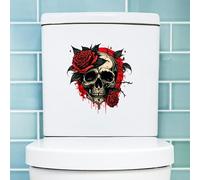 Lot de 3 autocollants YOFAB pour abattant WC Motif tête de mort 29 x 21 cm PVC Étanche Gothique Rectangulaire Tête de mort Noir Mur Intérieur/Extérieur