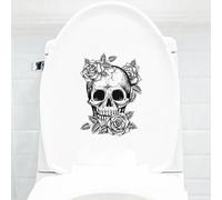 Lot de 3 autocollants YOFAB pour abattant WC Motif tête de mort 29 x 21 cm PVC Étanche Gothique Rectangulaire Tête de mort Noir Mur Intérieur/Extérieur